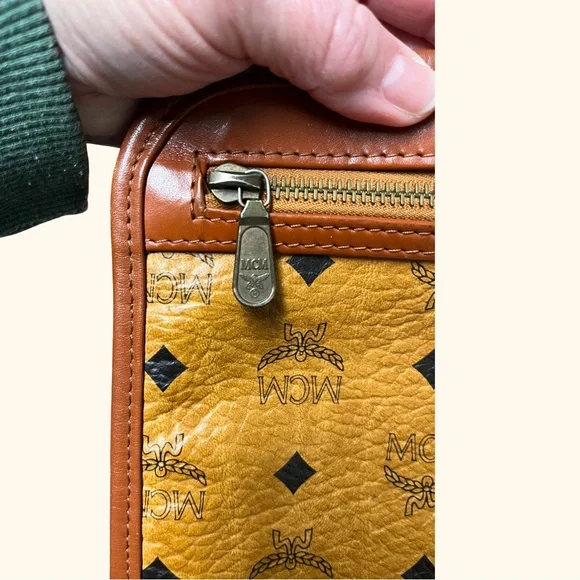 MCM Brown Toiletry Bag with Logo Pattern, top zip closure, *see notes below - Picture 8 of 14